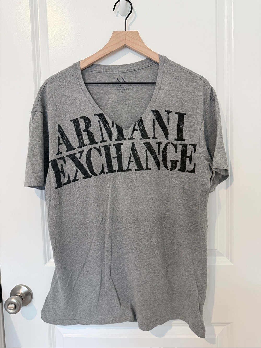 Armani Exchange Men’s Gray V-Neck Logo Tee